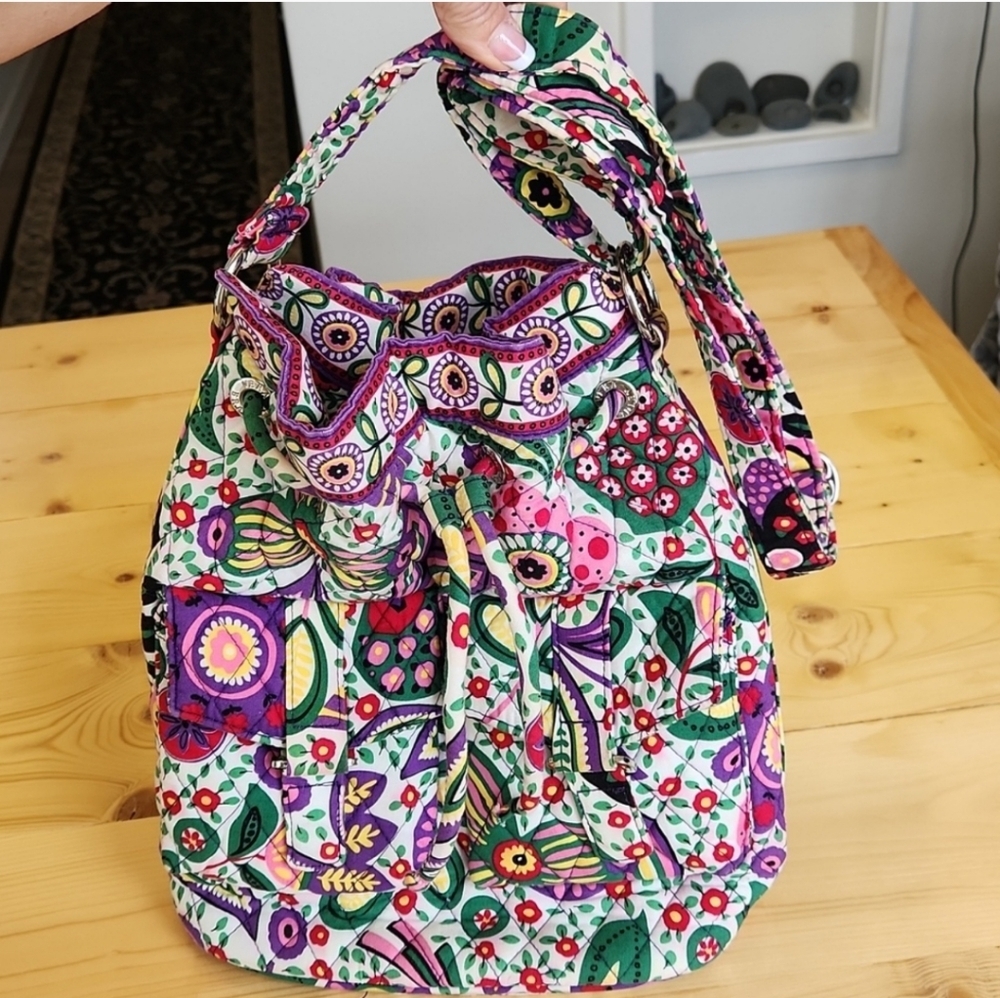 Vera Bradley Viva La Vera Floral Drawstring Hobo Satchel Crossbody Bag